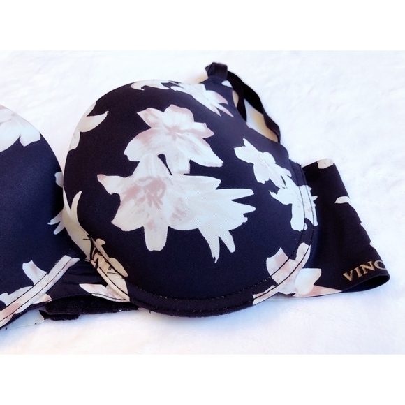 Black Flowered Padded Bra, Sz 34C - Picture 2 of 5